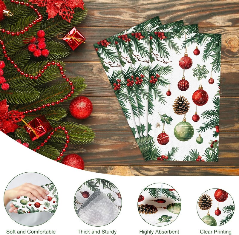 Tbsone 3-Ply Christmas Paper Napkins Disposable: Guest Dinner Hand Towels, Xmas Table Decorative for Bathroom Home Kitchen, Holiday Cocktail Party Decor, Red White Green (4.3x7.9 Inches, Count, 100) - Image 4